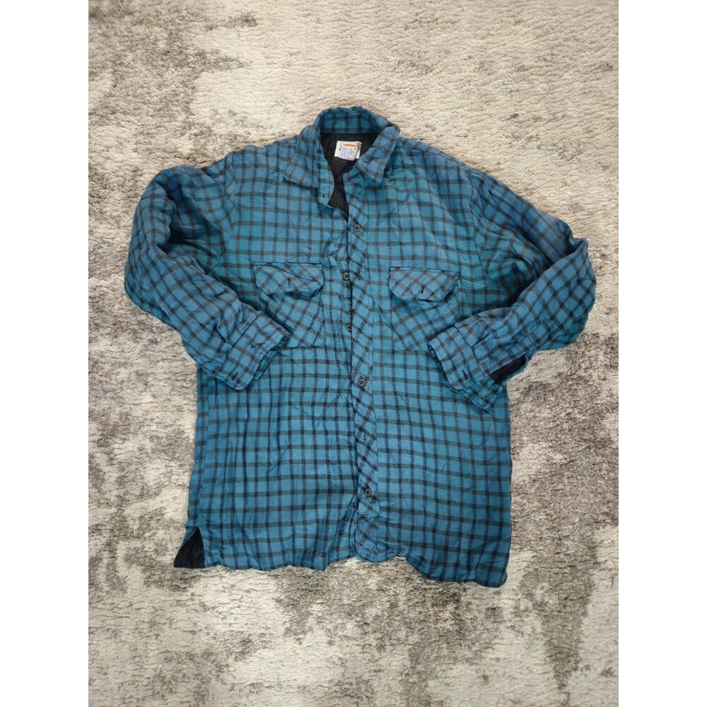 Dickies Mens M Blue Plaid Fleece Shirt Jacket Quilted Lined Flannel